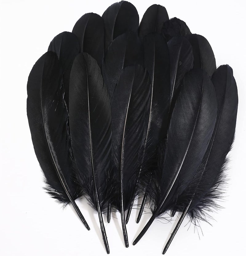 Ballinger Black Craft Feathers Bulk - 120Pcs 6-8 Inch Real Goose Feathers for DIY Halloween Decorations, Jewelry,Cosplay and Clothing Accessories - Image 1